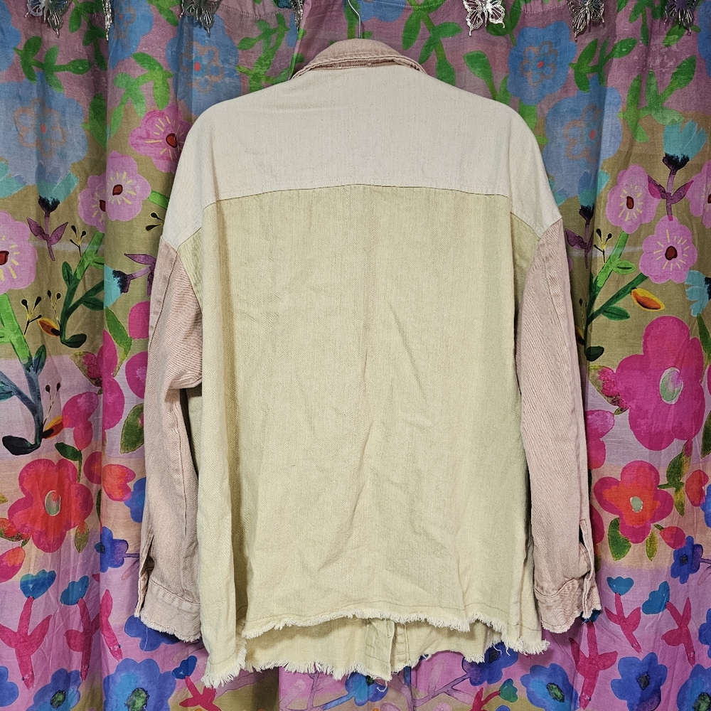 Entro Color Block pink Cream White Denim Jacket Size XL Womens - Picture 6 of 7